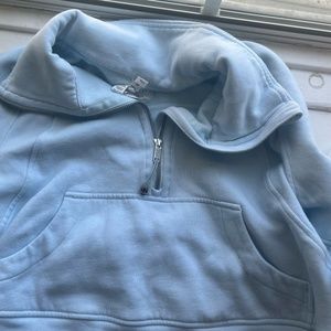 XS/S Powder Blue Scuba Oversized Funnel Neck Half Zip